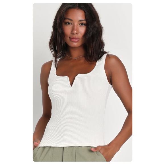 Lulus Elevated Energy Ivory Ribbed Notched Tank - Picture 9 of 13